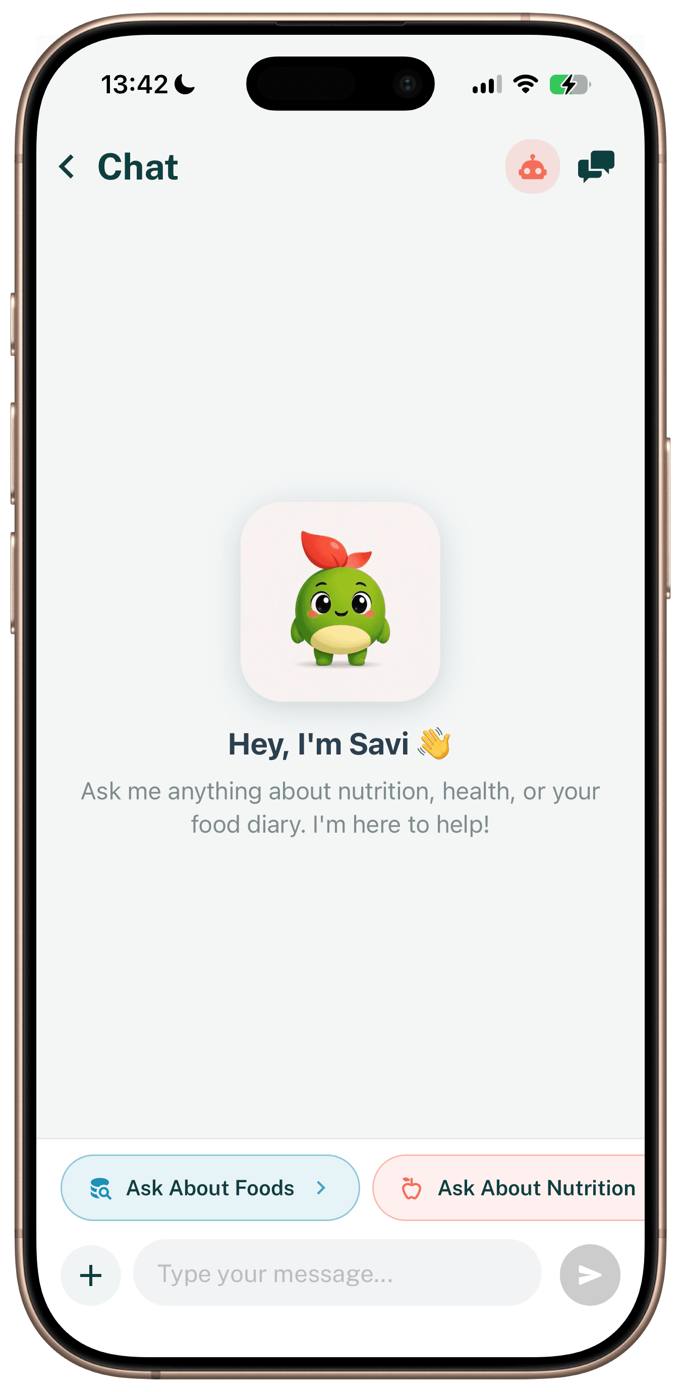 Chat screen with Savi, the OrthoFoodie AI coach